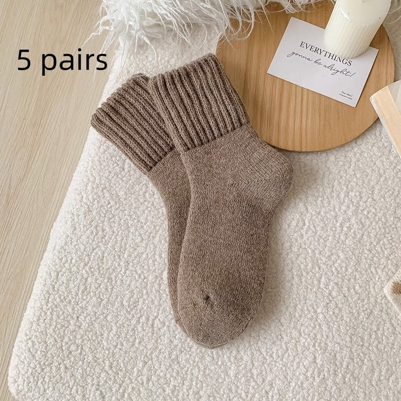 Ins Knitted Socks Winter Warm Thickened Solid Loop Socks High Ribbed Sweat-Absorbent Floor Sock