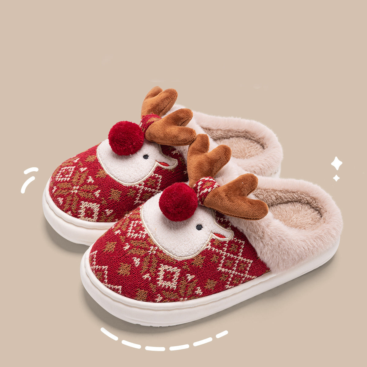 Cute Elk Plush Slippers Winter Ins Fashion Non-slip Floor Bedroom Home Slippers For Women Fuzzy House Shoes