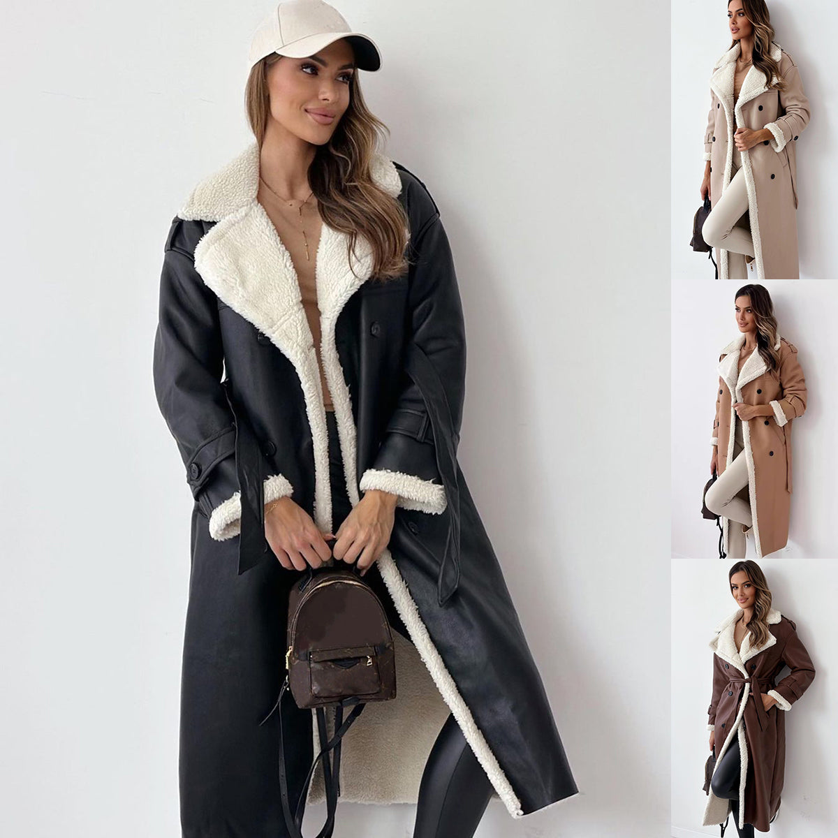Winter Jacket with Belt Fashion Double Breasted Lapel Windbreaker Women'S Long Trench Coat Mid-Length Overcoat Clothing