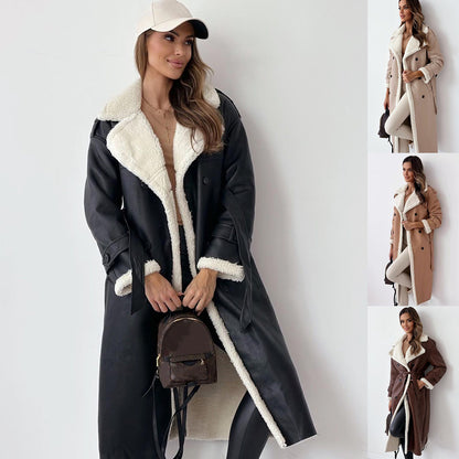 Winter Jacket with Belt Fashion Double Breasted Lapel Windbreaker Women'S Long Trench Coat Mid-Length Overcoat Clothing