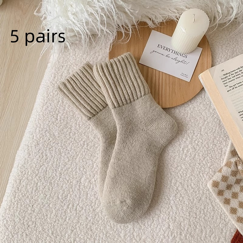Ins Knitted Socks Winter Warm Thickened Solid Loop Socks High Ribbed Sweat-Absorbent Floor Sock