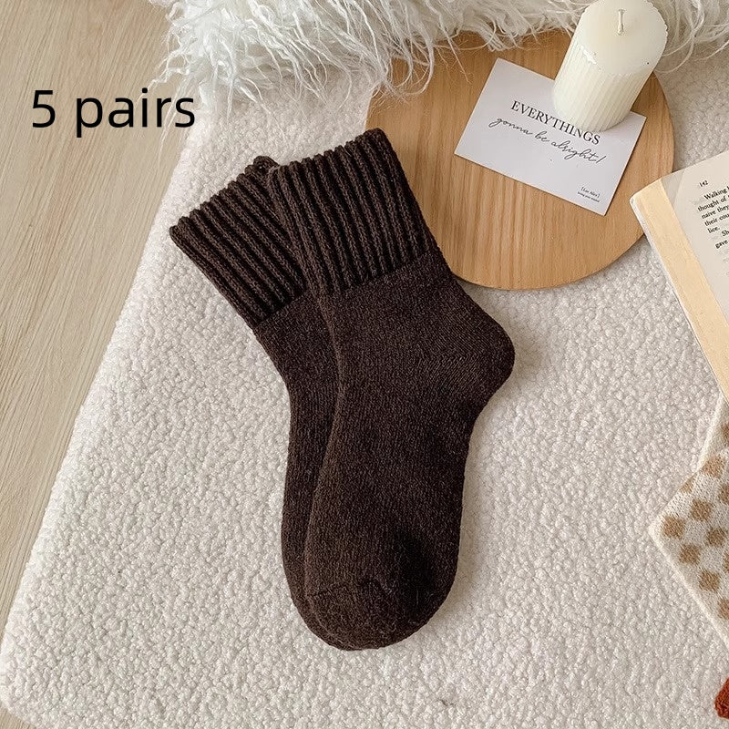 Ins Knitted Socks Winter Warm Thickened Solid Loop Socks High Ribbed Sweat-Absorbent Floor Sock