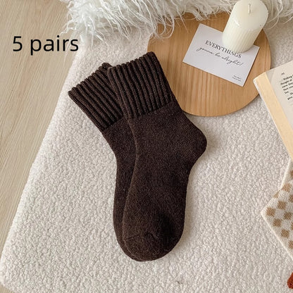Ins Knitted Socks Winter Warm Thickened Solid Loop Socks High Ribbed Sweat-Absorbent Floor Sock