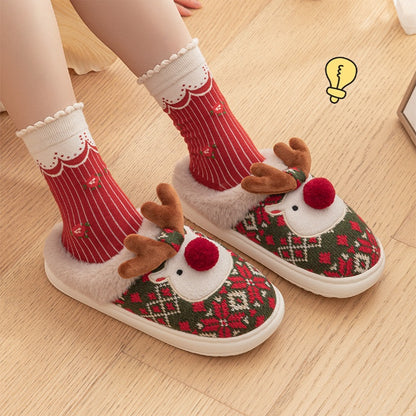 Cute Elk Plush Slippers Winter Ins Fashion Non-slip Floor Bedroom Home Slippers For Women Fuzzy House Shoes