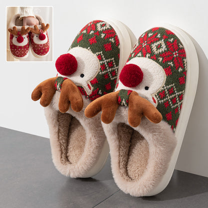 Cute Elk Plush Slippers Winter Ins Fashion Non-slip Floor Bedroom Home Slippers For Women Fuzzy House Shoes