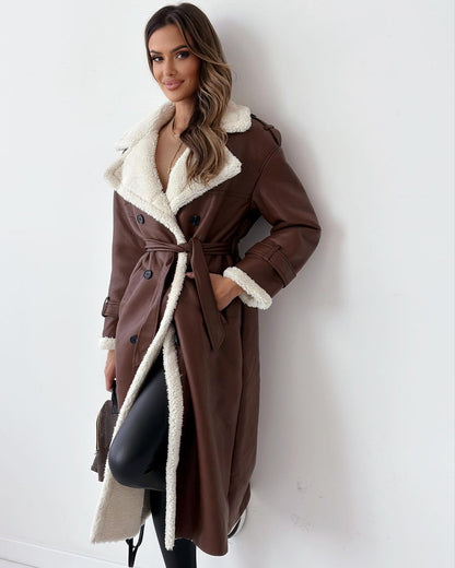 Winter Jacket with Belt Fashion Double Breasted Lapel Windbreaker Women'S Long Trench Coat Mid-Length Overcoat Clothing