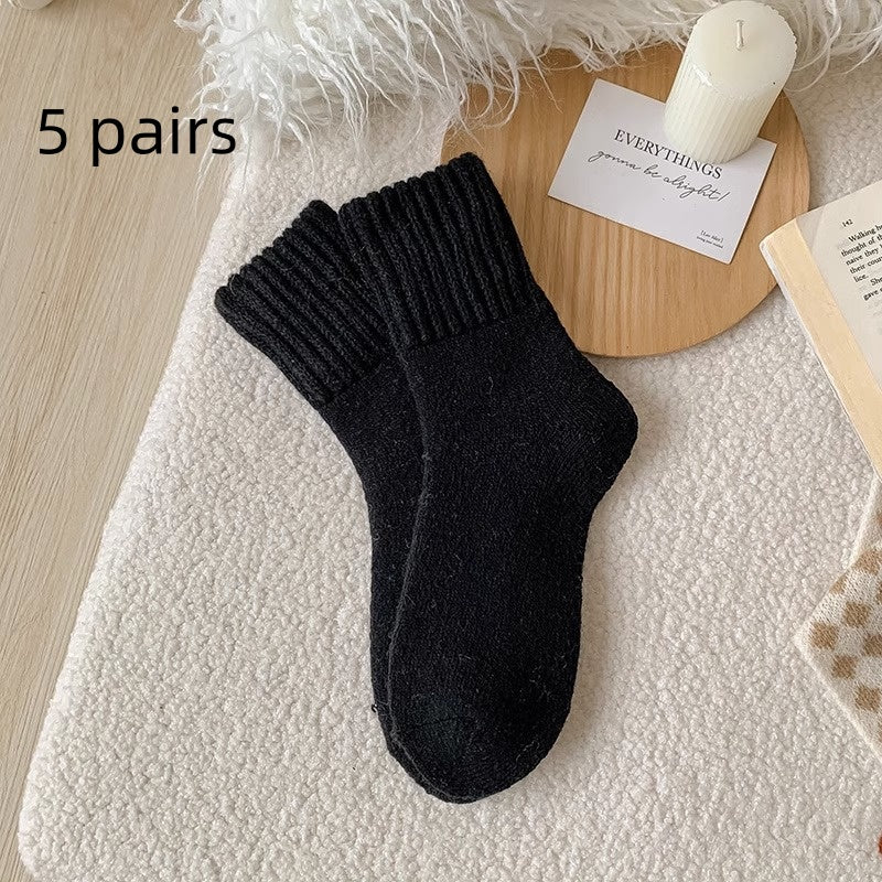 Ins Knitted Socks Winter Warm Thickened Solid Loop Socks High Ribbed Sweat-Absorbent Floor Sock