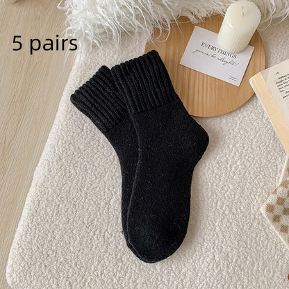 Ins Knitted Socks Winter Warm Thickened Solid Loop Socks High Ribbed Sweat-Absorbent Floor Sock