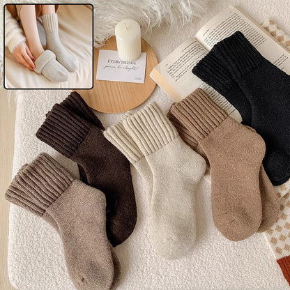 Ins Knitted Socks Winter Warm Thickened Solid Loop Socks High Ribbed Sweat-Absorbent Floor Sock