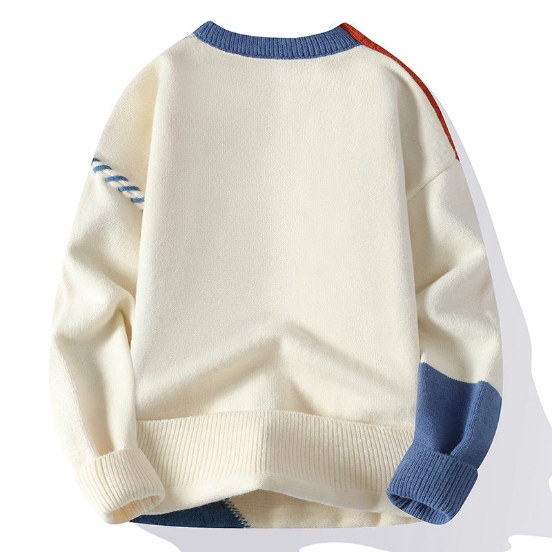 Ins Colorblock Pullover Sweater Winter Fashion Long Sleeve Knitted Top Men'S Clothing