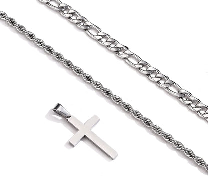 2025 Graduation Gifts for Him Boys Kids Teenages Teen Boyfriend Brother Son Grandson Graduates Silver Cross Necklace Pendant Chain Set Catholic Religious Christian Jewelry Gifts Ideas Age