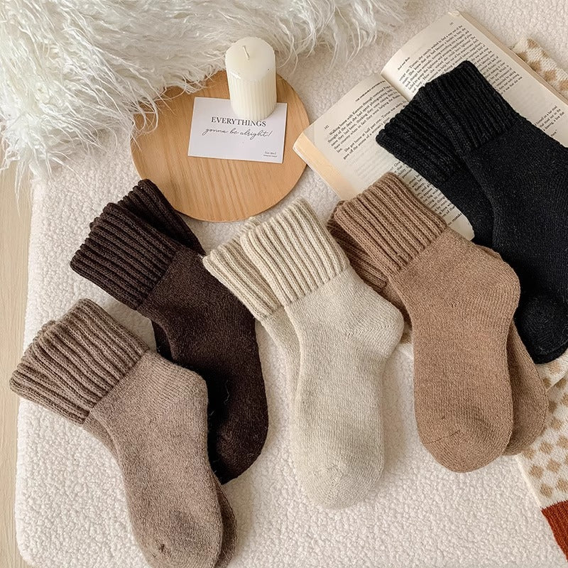Ins Knitted Socks Winter Warm Thickened Solid Loop Socks High Ribbed Sweat-Absorbent Floor Sock