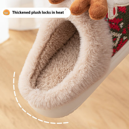 Cute Elk Plush Slippers Winter Ins Fashion Non-slip Floor Bedroom Home Slippers For Women Fuzzy House Shoes
