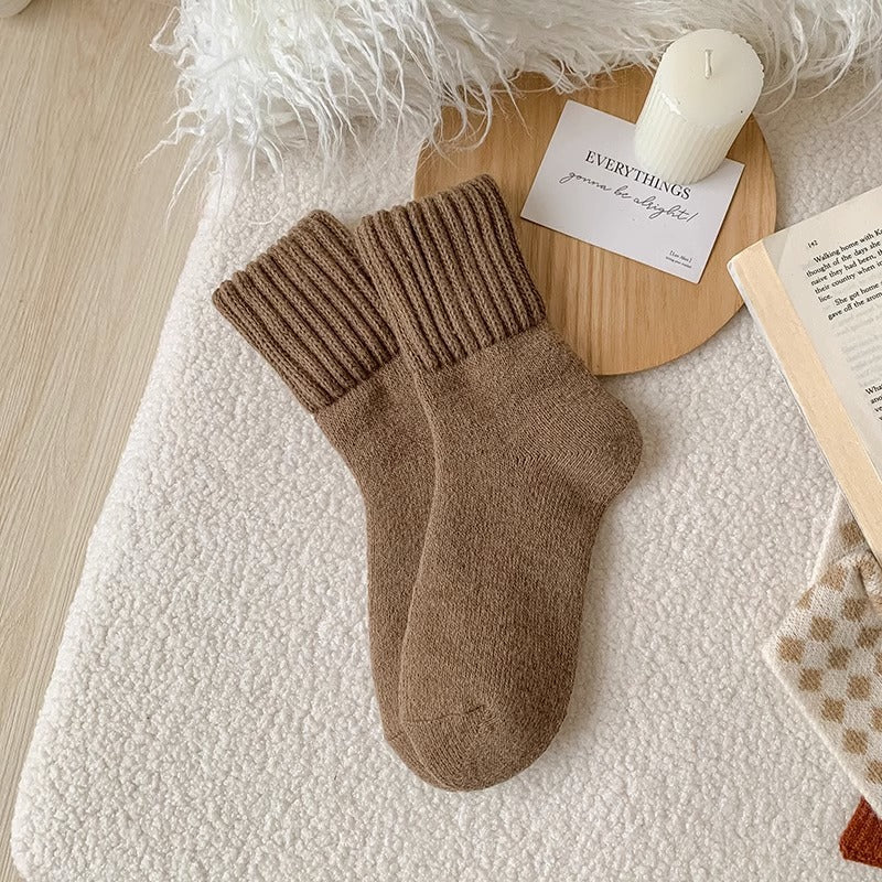 Ins Knitted Socks Winter Warm Thickened Solid Loop Socks High Ribbed Sweat-Absorbent Floor Sock