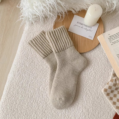 Ins Knitted Socks Winter Warm Thickened Solid Loop Socks High Ribbed Sweat-Absorbent Floor Sock