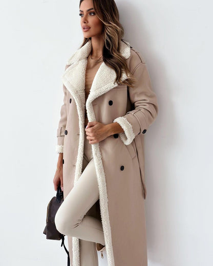 Winter Jacket with Belt Fashion Double Breasted Lapel Windbreaker Women'S Long Trench Coat Mid-Length Overcoat Clothing
