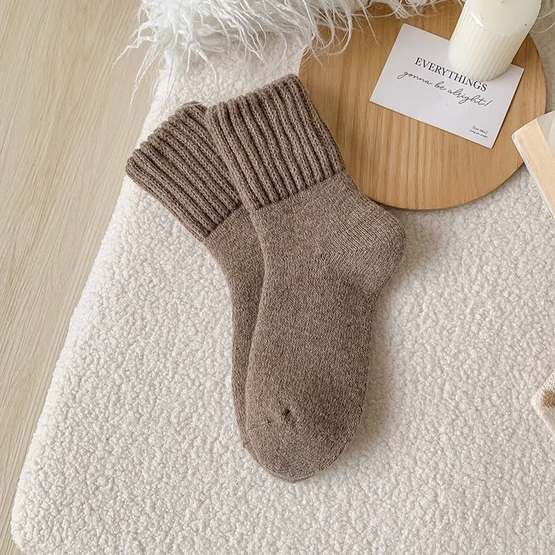 Ins Knitted Socks Winter Warm Thickened Solid Loop Socks High Ribbed Sweat-Absorbent Floor Sock