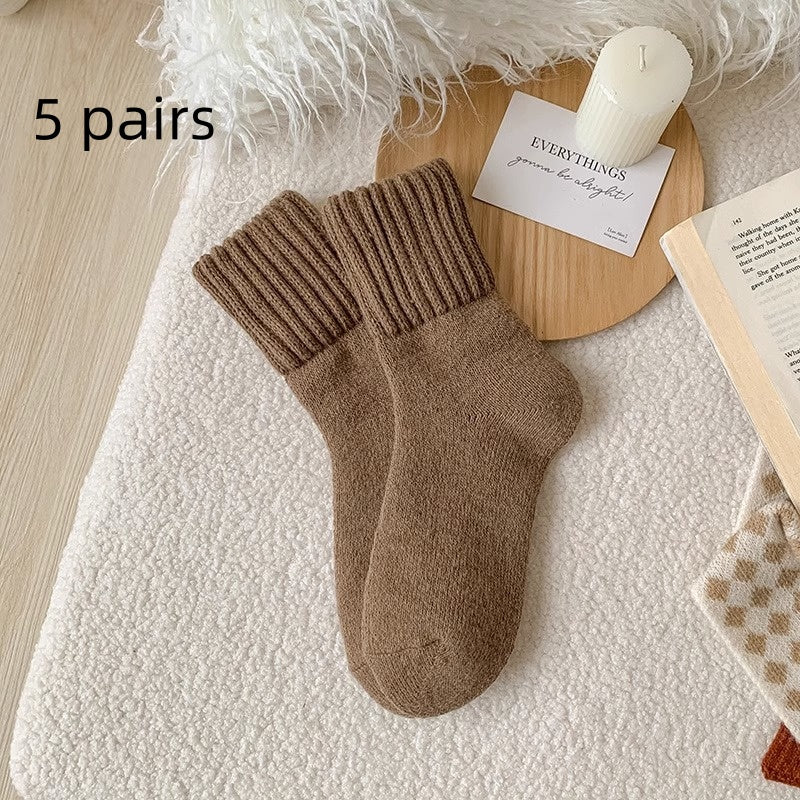 Ins Knitted Socks Winter Warm Thickened Solid Loop Socks High Ribbed Sweat-Absorbent Floor Sock
