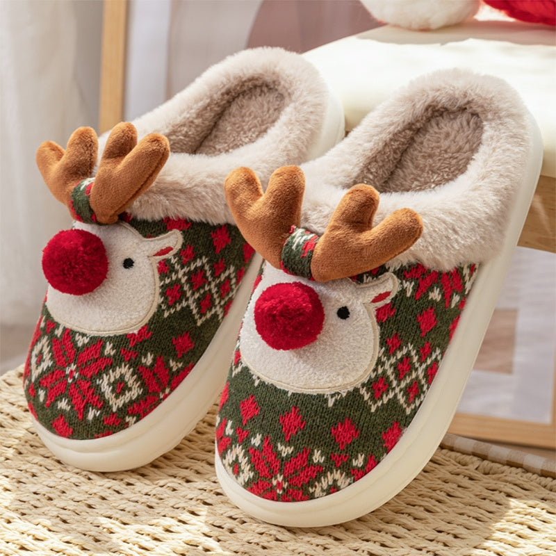 Cute Elk Plush Slippers Winter Ins Fashion Non-slip Floor Bedroom Home Slippers For Women Fuzzy House Shoes