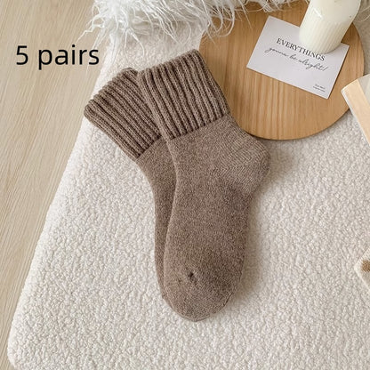 Ins Knitted Socks Winter Warm Thickened Solid Loop Socks High Ribbed Sweat-Absorbent Floor Sock