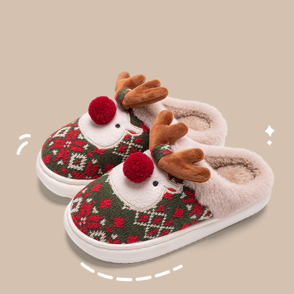 Cute Elk Plush Slippers Winter Ins Fashion Non-slip Floor Bedroom Home Slippers For Women Fuzzy House Shoes