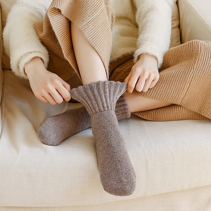 Ins Knitted Socks Winter Warm Thickened Solid Loop Socks High Ribbed Sweat-Absorbent Floor Sock