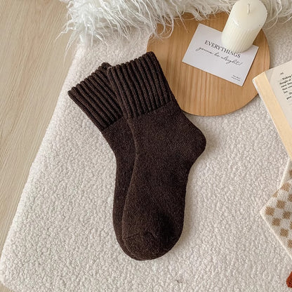 Ins Knitted Socks Winter Warm Thickened Solid Loop Socks High Ribbed Sweat-Absorbent Floor Sock