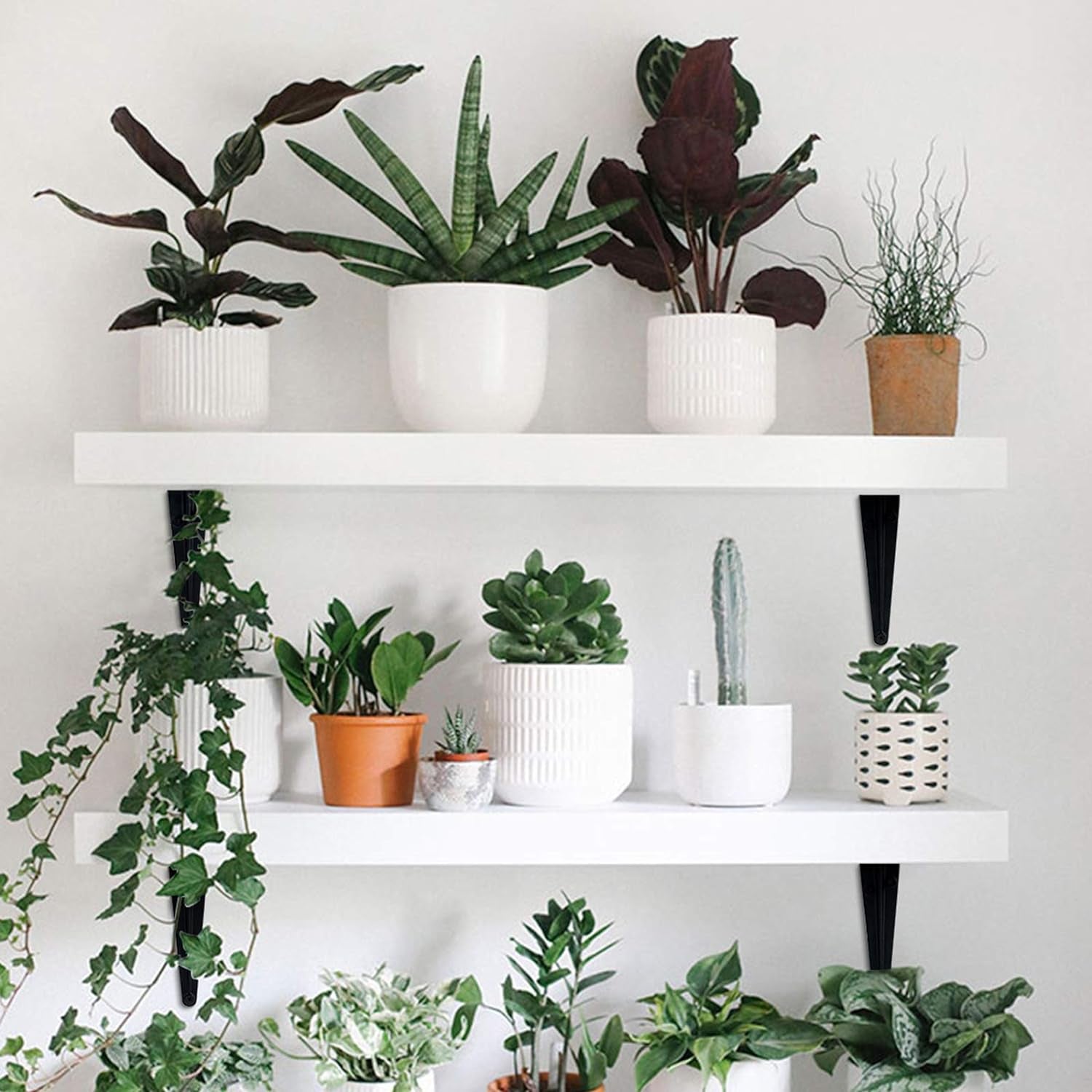 20 Pack 12 Inch Heavy Duty Black Iron Metal Floating Shelves Bracket, L Corner Brace Support, J Metal Joint Angle for Shelf