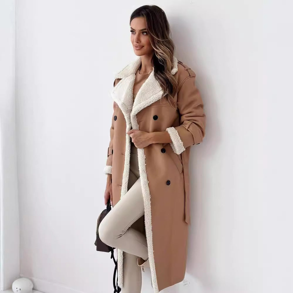 Winter Jacket with Belt Fashion Double Breasted Lapel Windbreaker Women'S Long Trench Coat Mid-Length Overcoat Clothing