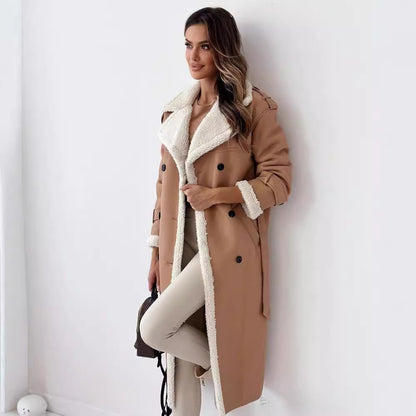 Winter Jacket with Belt Fashion Double Breasted Lapel Windbreaker Women'S Long Trench Coat Mid-Length Overcoat Clothing